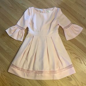 Eliza J bell sleeves blush pink dress with lace accent
